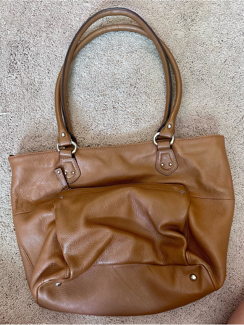 Tignanello Genuine Leather Shoulder Purse - Cognac Brown